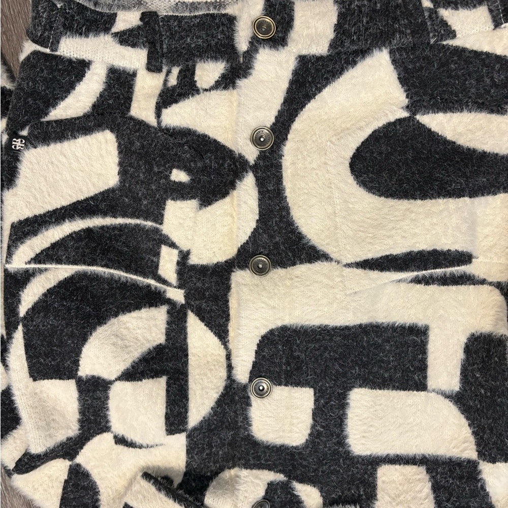 Black & Cream Graphic Teddy Jacket - Oversized Cropped Style Rino &Pelle new - Picture 6 of 6